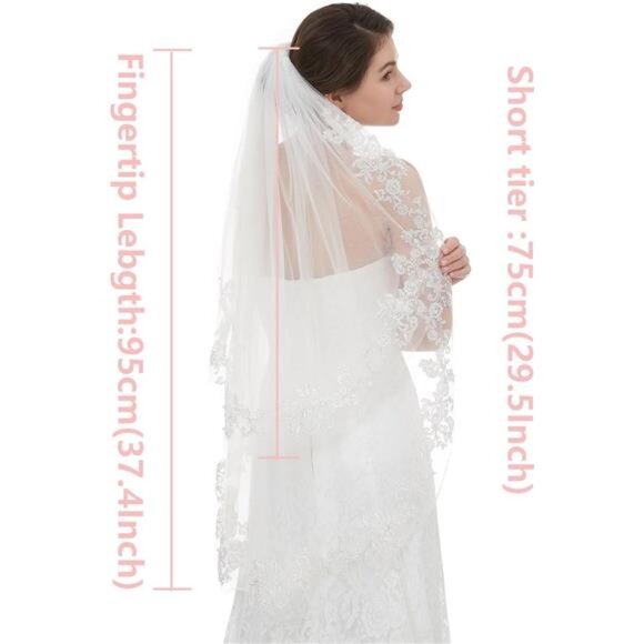 Women\'s Short 2 Tier Wedding Bridal Veil With Comb L24 main image 4